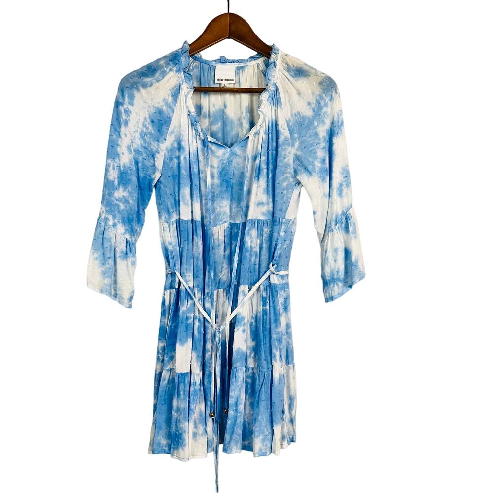 Skylar & Madison Tiered Tie Dye Dress Blue White - S